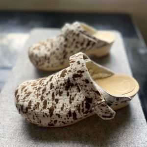 No.6 Clog Appaloosa Pony Print Faux Sherpa Lined Vintage Wood Base Size 36